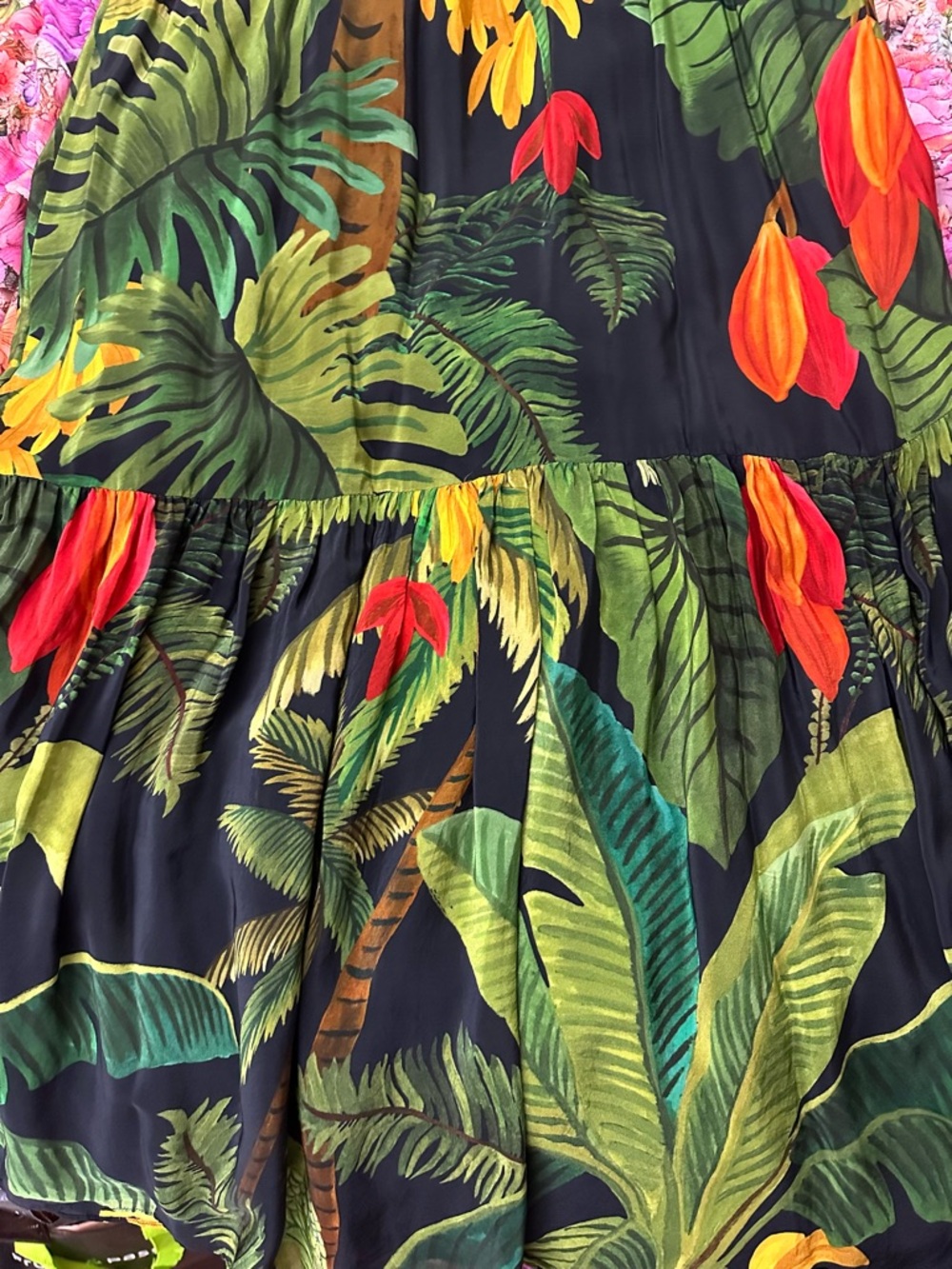 FARM Rio Black Maxi Dress with Green & Red Tropical Leaves - Picture 8 of 10